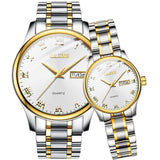 OLEVS Couple Watch Two Tone Stainless Steel Band Fashion Waterproof His and Her Quartz Wristwatch Set for Lovers One Pair