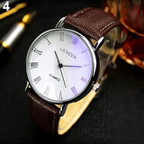 Minimalist Men Roman Numerals Blu-Ray Faux Leather Band Quartz Analog Business Wrist Watch Men's Luxury Ultra Thin Watches