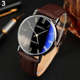 Minimalist Men Roman Numerals Blu-Ray Faux Leather Band Quartz Analog Business Wrist Watch Men's Luxury Ultra Thin Watches