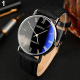 Minimalist Men Roman Numerals Blu-Ray Faux Leather Band Quartz Analog Business Wrist Watch Men's Luxury Ultra Thin Watches