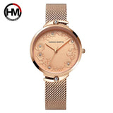 New Arrivial MIYOTA 2035 Quart Movement Design Wristwatches Rose Gold Blue Stainless Steel Rhinestones Watches For Women