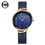 New Arrivial MIYOTA 2035 Quart Movement Design Wristwatches Rose Gold Blue Stainless Steel Rhinestones Watches For Women