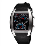 HOT SALE RPM Turbo Blue Flash LED Mens Sports Car Meter Dial Watch Full Black Stainless Steel Rectangle Man Clock Air Meter Hour