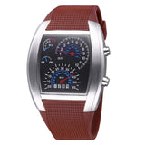 HOT SALE RPM Turbo Blue Flash LED Mens Sports Car Meter Dial Watch Full Black Stainless Steel Rectangle Man Clock Air Meter Hour