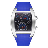 HOT SALE RPM Turbo Blue Flash LED Mens Sports Car Meter Dial Watch Full Black Stainless Steel Rectangle Man Clock Air Meter Hour