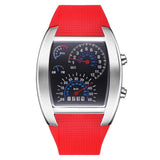 HOT SALE RPM Turbo Blue Flash LED Mens Sports Car Meter Dial Watch Full Black Stainless Steel Rectangle Man Clock Air Meter Hour