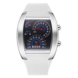 HOT SALE RPM Turbo Blue Flash LED Mens Sports Car Meter Dial Watch Full Black Stainless Steel Rectangle Man Clock Air Meter Hour