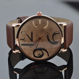 Unisex Fashion Big Arabic Numerals Analog Faux Leather Band Quartz Wrist Watch